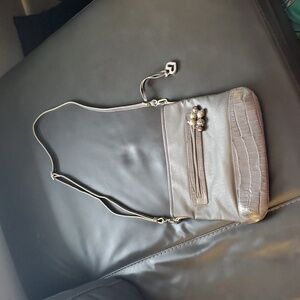 BRIGHTON Gray REPTILE EMBOSSED LEATHER & NYLON Crossbody Bag + Change Purse